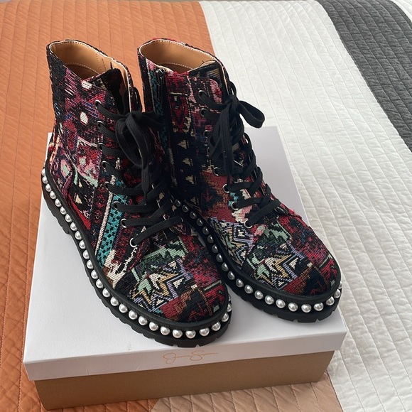 Patchwork lace up combat bootie - Picture 4 of 10